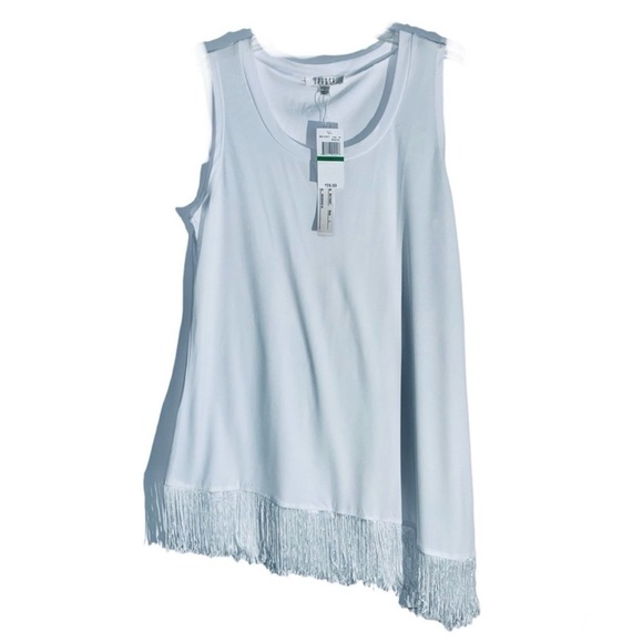 Spense Asymmetrical White Sleeveless
Fringe Shirt Sz L - Picture 1 of 5